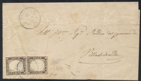 Sardegna/ IV emissione, 10 cent. terra d'ombra scuro su lettera da Moncalvo.