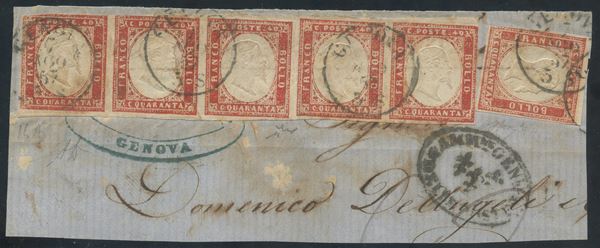 Sardegma/ IV emissione, 40 cent. rosso scarlatto in striscia di 5 + singolo