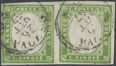 Sardegna/ IV Emissione, 5 Cent Verde Giallo Olivastro N.13ag