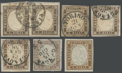 Sardegna - 10 Cent. 7 Esemplari in Diverse Tonalità.