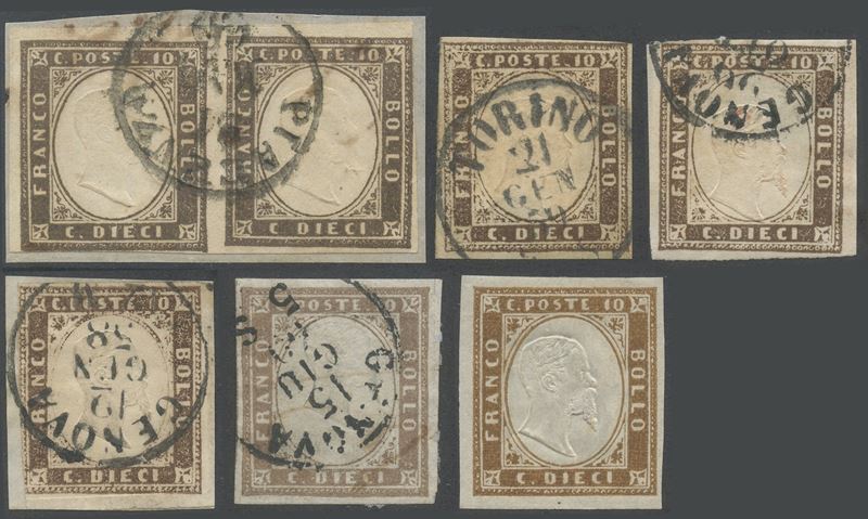 Sardegna - 10 Cent. 7 Esemplari in Diverse Tonalità.