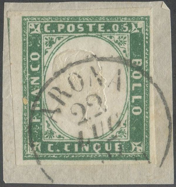 Sardegna - IV emissione, 5 cent. verde smeraldo giallastro
