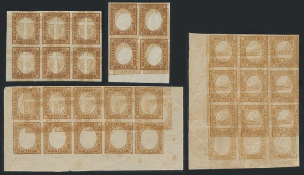 Sardinia - IV issue, printing waste with multiple block prints  - Auction STAMPS AND POSTAL HISTORY - Bertolami Fine Art - Casa d'Aste