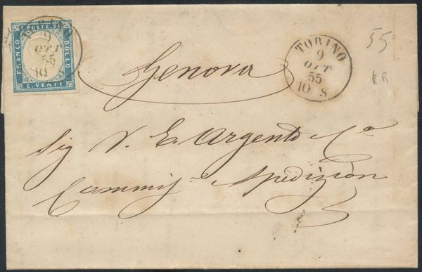 Sardegna - IV emissione, lettera del 9 OTTOBRE 1855