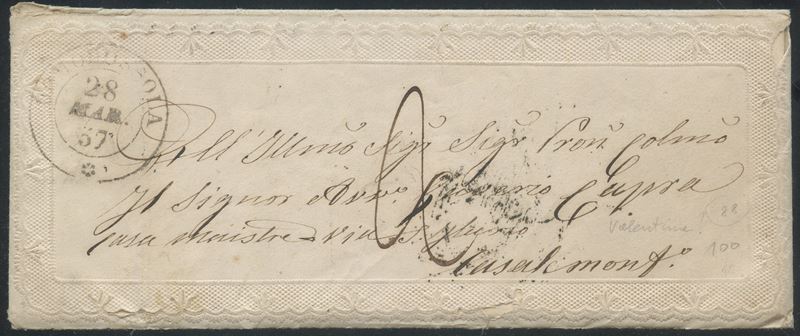 Cartolina, Sardegna - Valentina, testo datato 28.03.1858