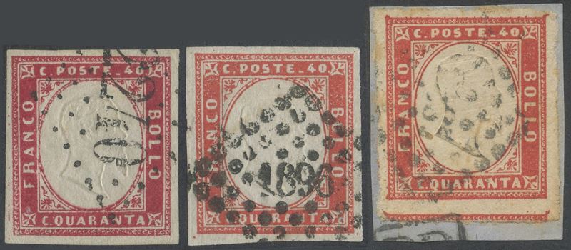 Annullamenti francesi su 40 centesimi di Sardegna (1862), tre esemplari di pregio