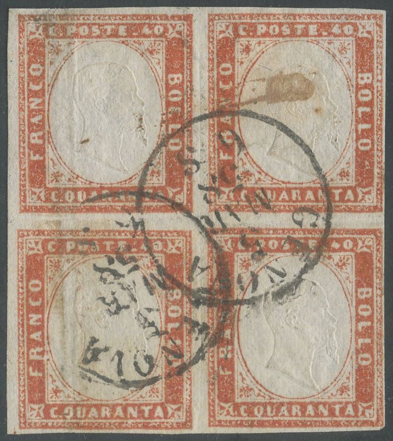 Sardegna - IV Emissione, 40 Cent. Vermiglio Arancio in Quartina.