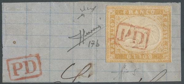 Sardegna - IV emissione, 80 cent. annullato tramite il PD in cartella rossa