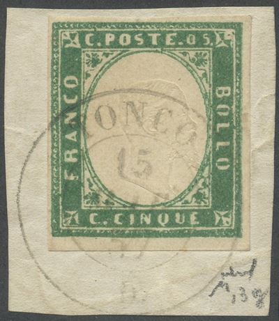 Sardegna - IV Emissione, 5 Cent. Verde Smeraldo Giallastro