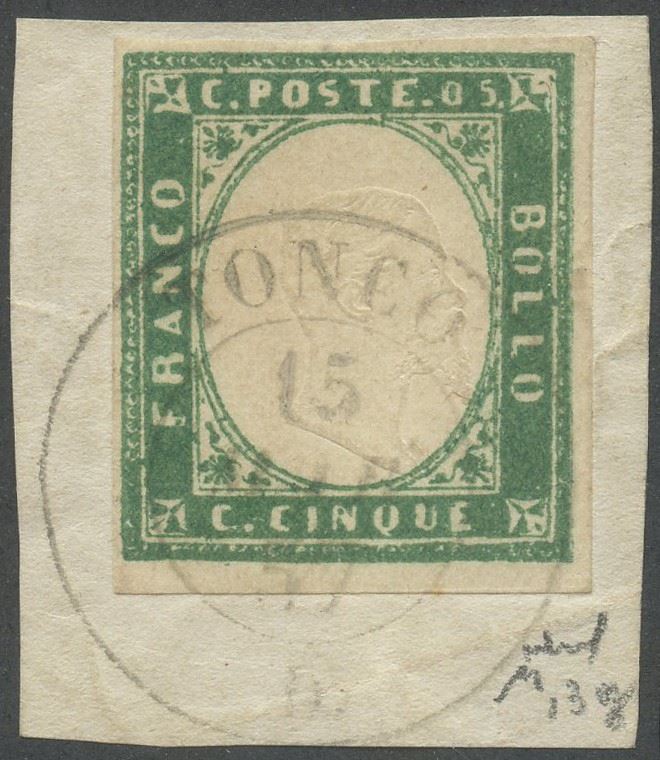Sardegna - IV Emissione, 5 Cent. Verde Smeraldo Giallastro