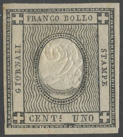 Sardegna, 1 centesimo nero con errore di cifra n.19l. (A), 1861