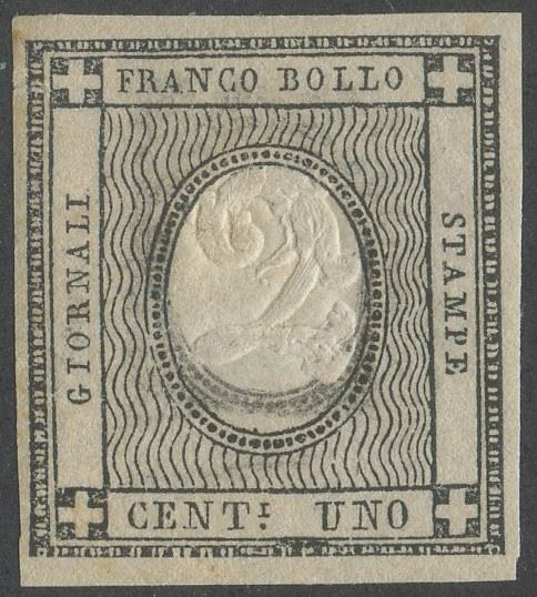 Sardegna, 1 centesimo nero con errore di cifra n.19l. (A), 1861