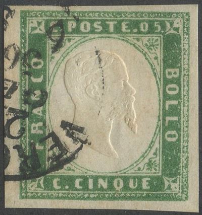 Sardegna - IV Emissione, 5 Cent. Verde Smeraldo Giallastro