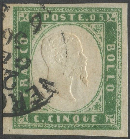 Sardegna - IV Emissione, 5 Cent. Verde Smeraldo Giallastro