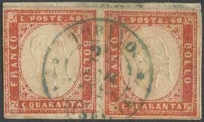 Sardegna, IV emissione - 40 cent. vermiglio arancio chiaro, posizione 12