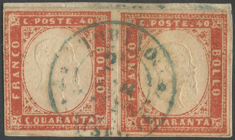 Sardegna, IV emissione - 40 cent. vermiglio arancio chiaro, posizione 12