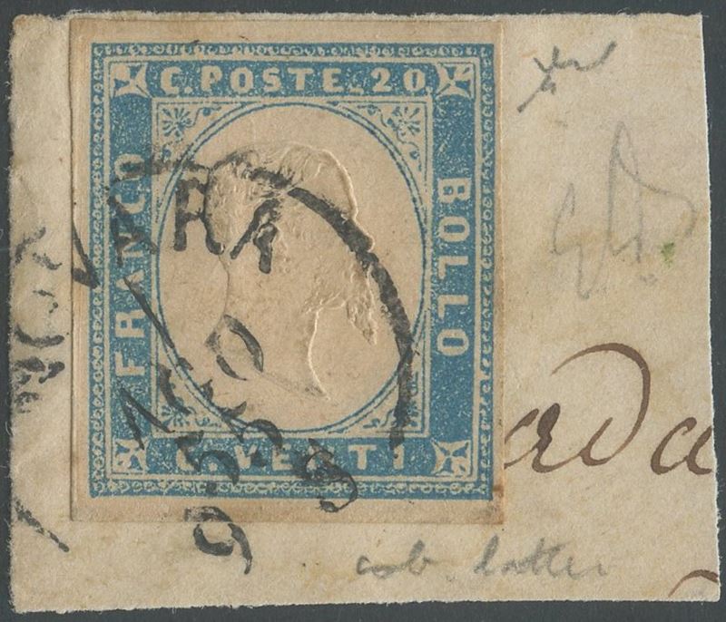 Sardegna - IV Emissione, 20 Cent. Usato il 1 Agosto 1855