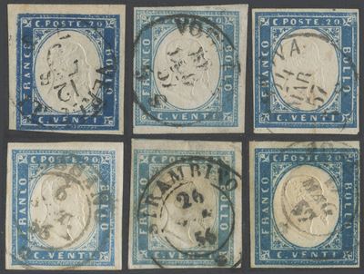 Sardegna - IV Emissione, 20 Cent. Interessante Insieme di 6 Valori.