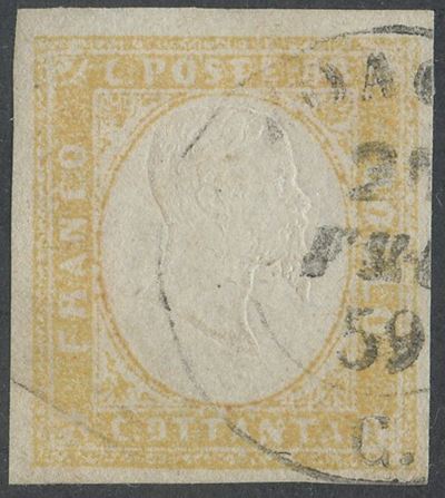 Sardegna, IV emissione - 80 centesimi giallo ocra pallido, n.17A