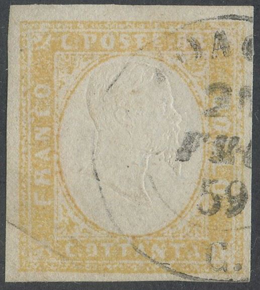 Sardegna, IV emissione - 80 centesimi giallo ocra pallido, n.17A
