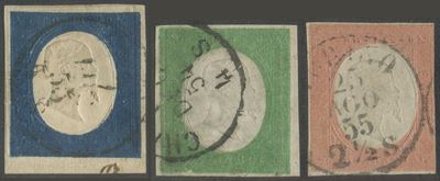 Sardegna, III emissione - Serie n.7/9 di seconda scelta, 1855