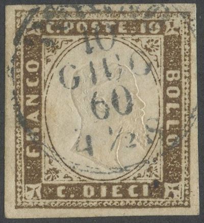 Sardegna - IV Emissione, 10 Cent. Terra D'ombra Usato Tardivamente.