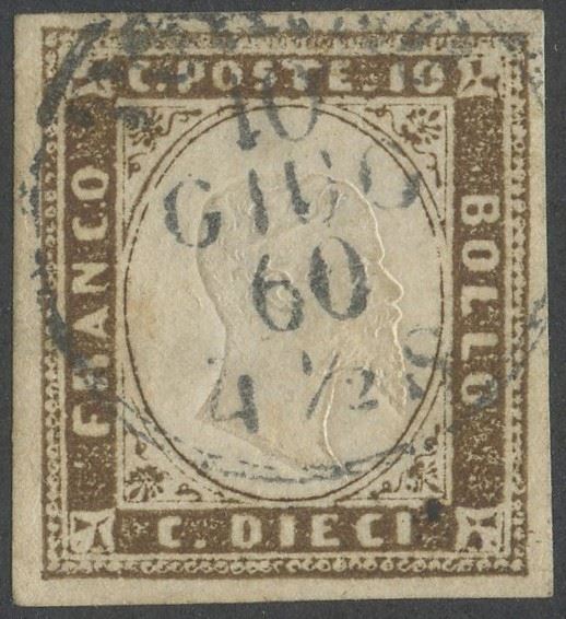 Sardegna - IV Emissione, 10 Cent. Terra D'ombra Usato Tardivamente.