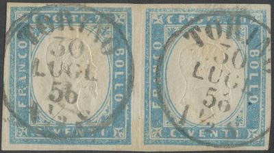 Cartolina postale, Sardegna – IV emissione: 20 centesimi cobalto in coppia orizzontale