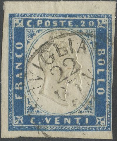 Sardegna - IV Emissione, 20 Cent. Celeste Oltremare Scurissimo
