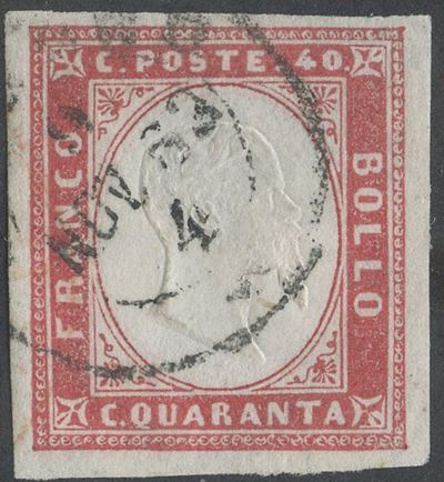 Sardegna, IV emissione - 40 centesimi rosa chiaro, 1862