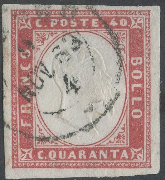 Sardegna, IV emissione - 40 centesimi rosa chiaro, 1862
