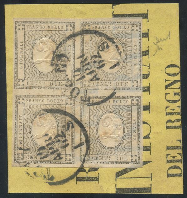 Sardegna - francobolli per stampati, 2 cent. in quartina 