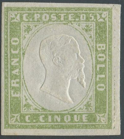 Regno d’Italia, Sardegna – IV emissione, 5 centesimi verde oliva chiaro (13Bb)