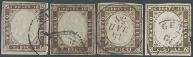 Sardegna - IV Emissione, 10 Cent. Interessante Insieme di 4 Valori.