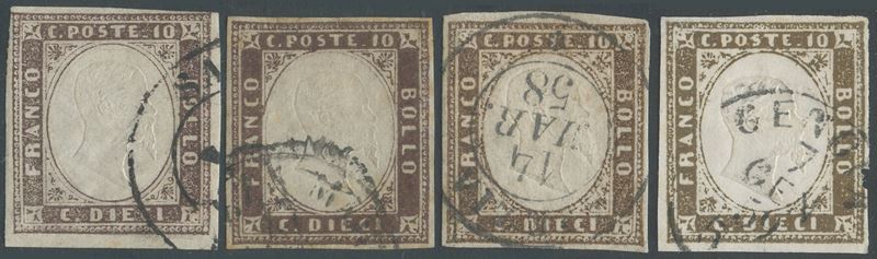 Sardegna - IV Emissione, 10 Cent. Interessante Insieme di 4 Valori.