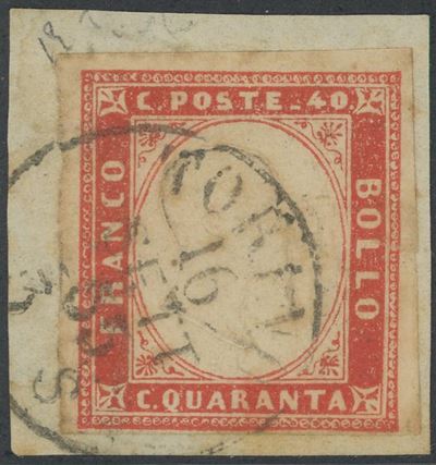 Sardegna - 40 Cent. Vermiglio Usato nel 1855