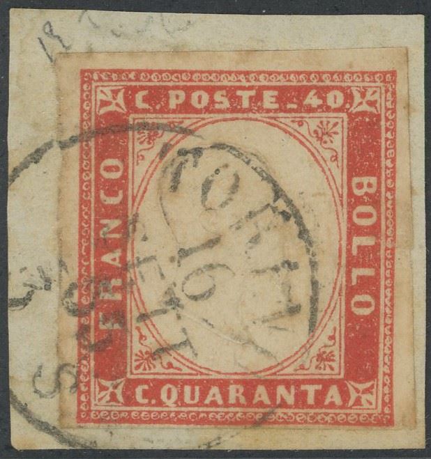 Sardegna - 40 Cent. Vermiglio Usato nel 1855