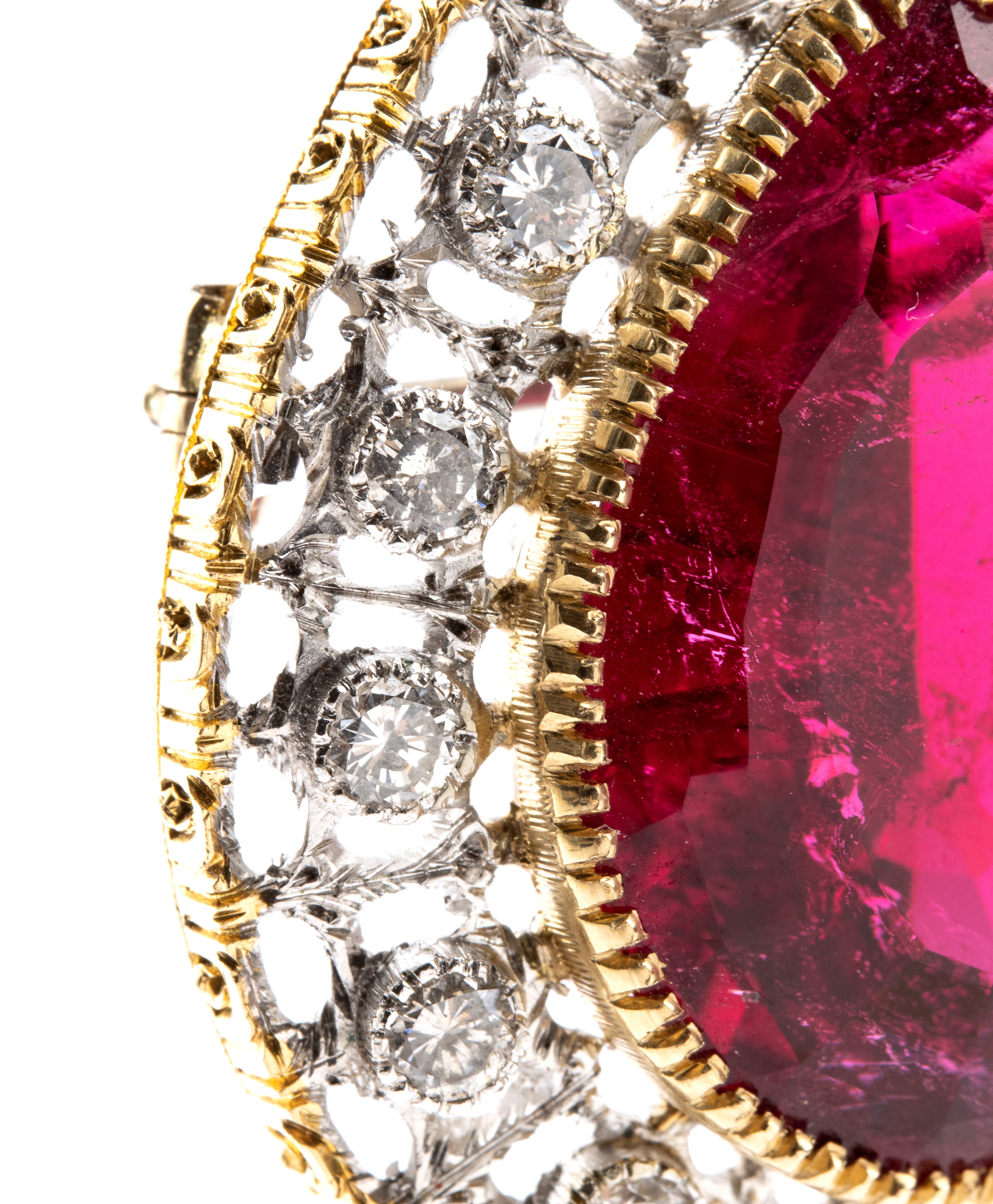 Oro giallo e oro bianco, Pendente con tormalina rubellite e diamanti