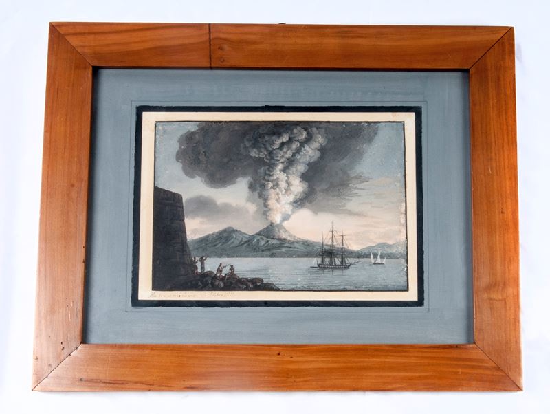 Veduta del Vesuvio in Eruzione con Barche