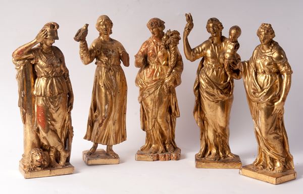 Lot of five allegorical sculptures
