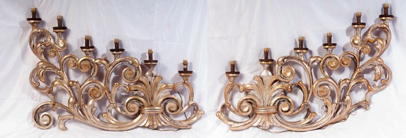 Coppia di Appliques da Parete a Sei Luci