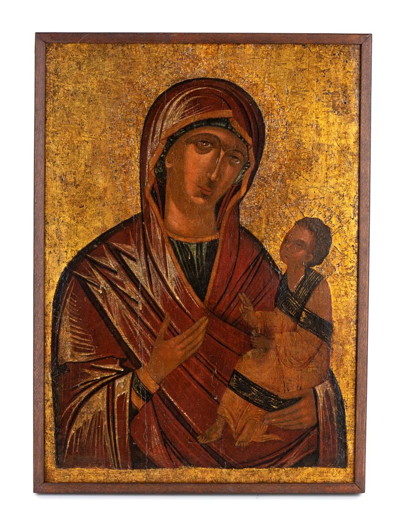 Icona bizantina/post-bizantina, Madonna con Bambino, tempera su tavola