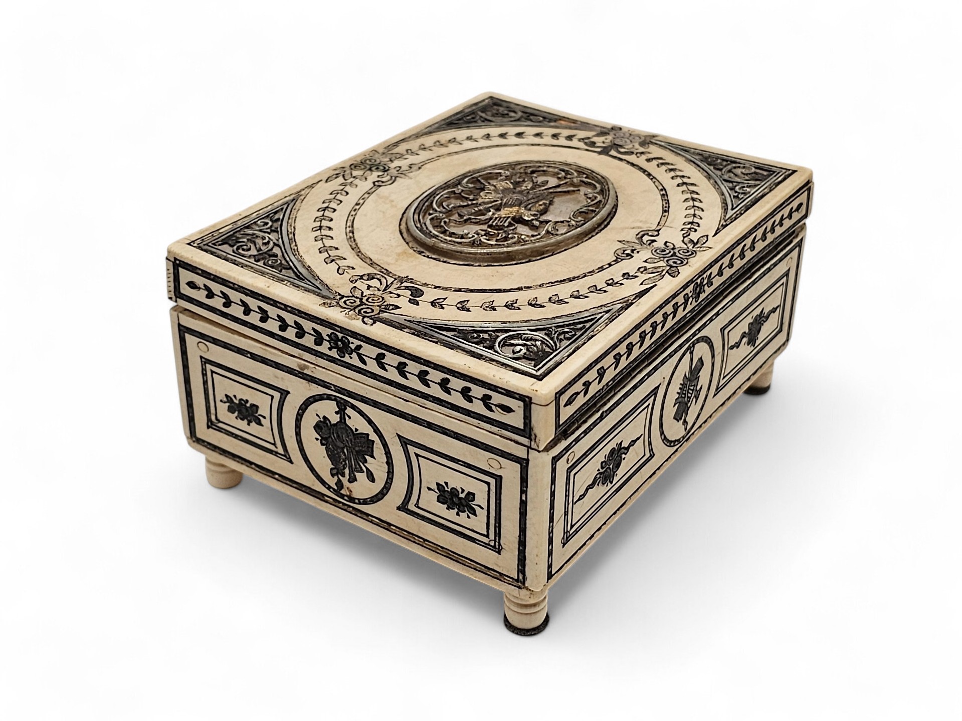 Scatola musicale francese in avorio e madreperla