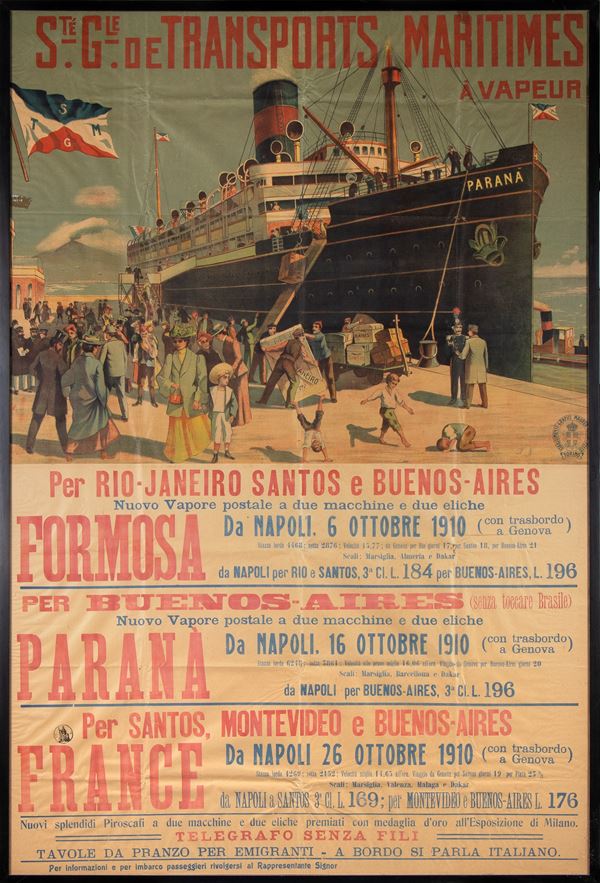 Manifesto "Società Generale Trasporti Marittimi A Vapore" transatlantico PARANA'