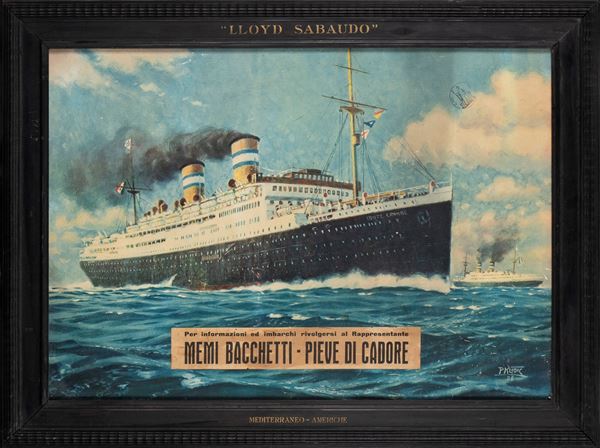 Manifesto "CONTE GRANDE" transatlantico LLOYD SABAUDO con CORNICE 