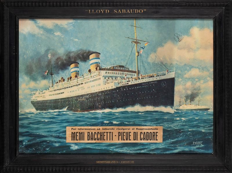 Manifesto "conte Grande" Transatlantico Lloyd Sabaudo con Cornice