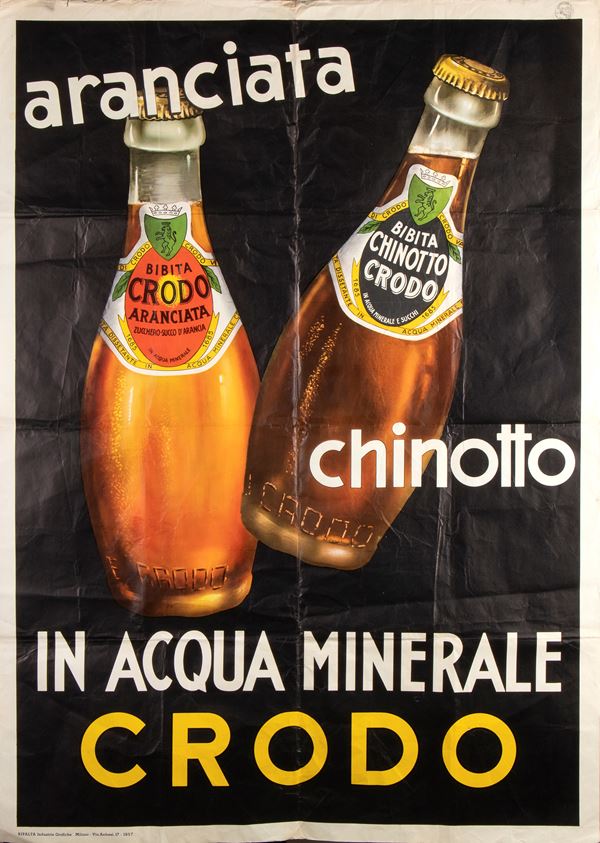 Manifesto ARANCIATA CHINOTTO in acqua minerale CRODO  (1957)  - litografia - Asta Memorabilia, Militaria, Ordini Cavallereschi - Bertolami Fine Art - Casa d'Aste