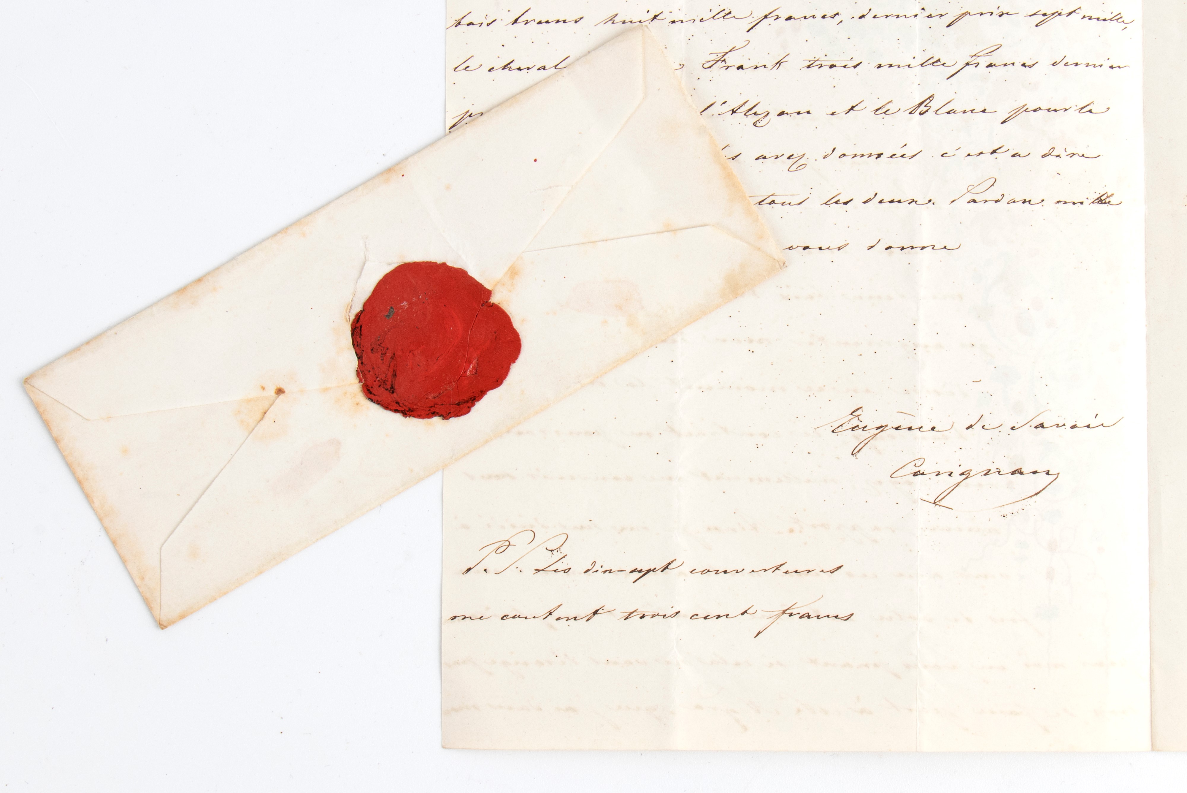 Eugenio di Savoia Carignano, lettera autografa 1841