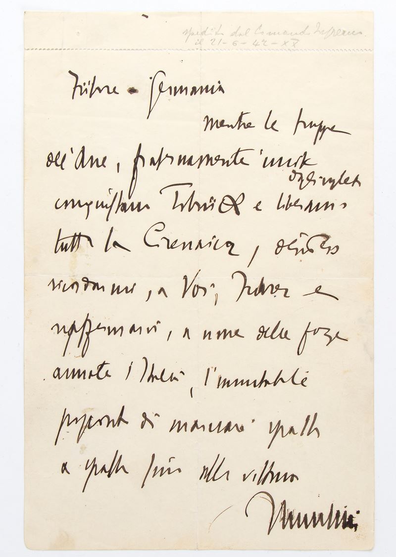 Lettera Autografa di Mussolini per Hitler