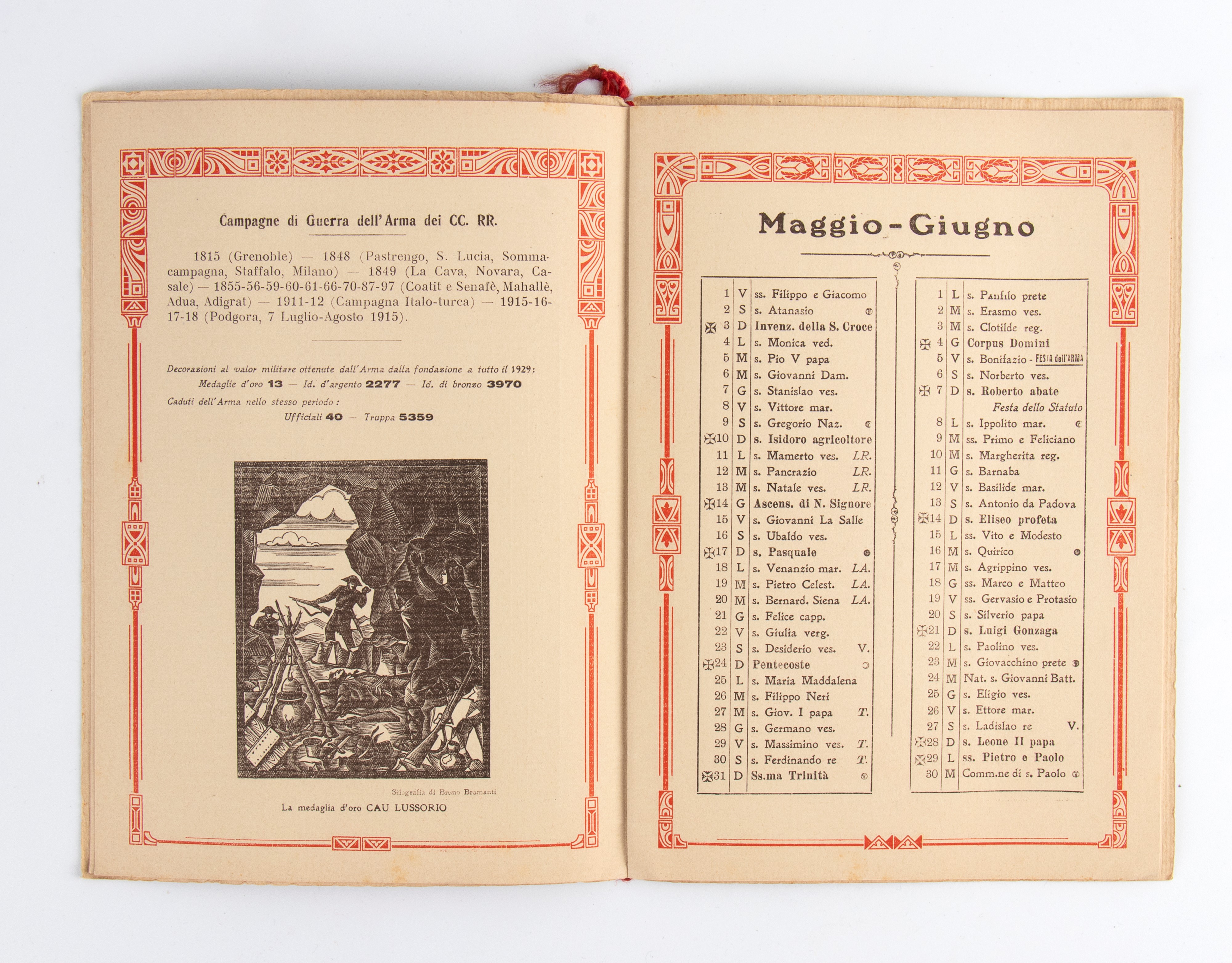Calendario Carabinieri Reali Anno 1931